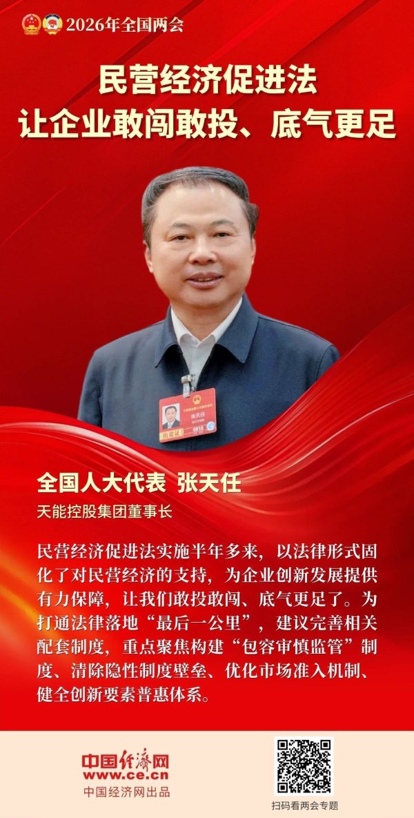 海报丨张天任代表：民营经济促进法让企业敢闯敢投、底气更足