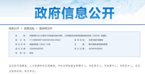 医保局发布新版目录：按乙类管理，支付标准明确