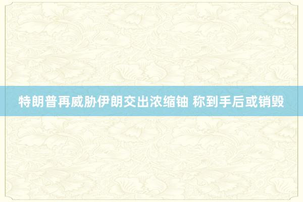 特朗普再威胁伊朗交出浓缩铀 称到手后或销毁