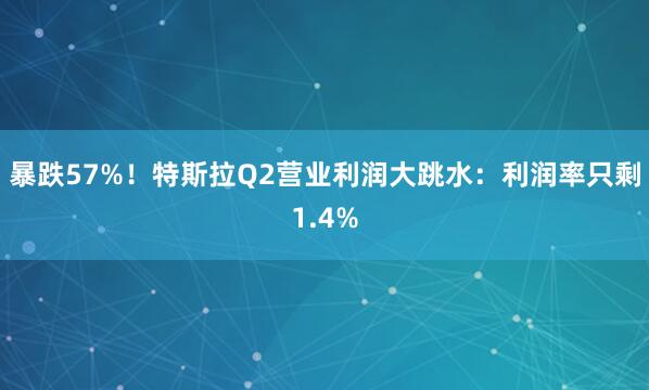 暴跌57%!特斯拉Q2营业利润大跳水:利润率只剩1.4%