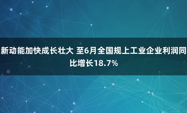 新动能加快成长壮大 至6月全国规上工业企业利润同比增长18.7%