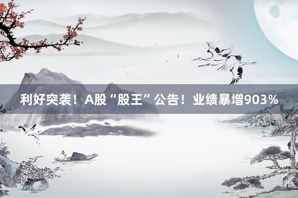 利好突袭！A股“股王”公告！业绩暴增903%