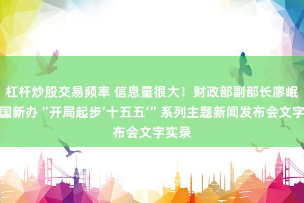 杠杆炒股交易频率 信息量很大!财政部副部长廖岷出席国新办“开局起步‘十五五’”系列主题新闻发布会文字实录