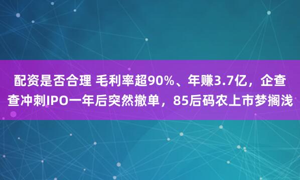 配资是否合理 毛利率超90%、年赚3.7亿,企查查冲刺IPO一年后突然撤单,85后码农上市梦搁浅