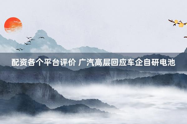 配资各个平台评价 广汽高层回应车企自研电池